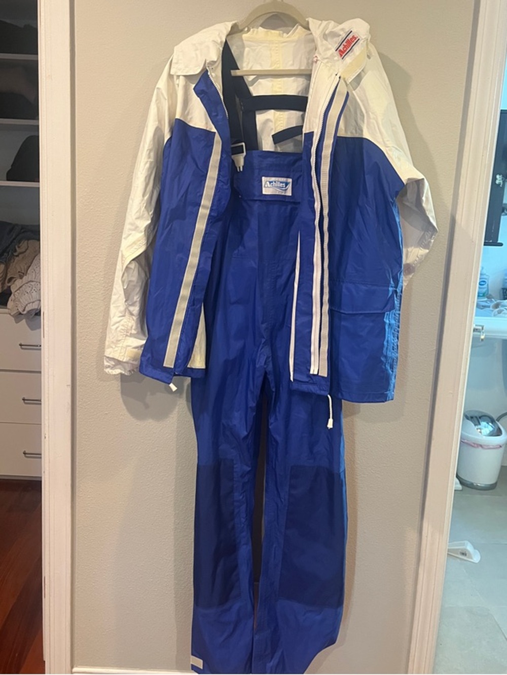 Men's Blue & White Waterproof Rain Suit with Bib -